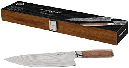 סכין שף מקצועי של Masterlon עיצוב דמשק עיצוב נירוסטה, 8 , בראון