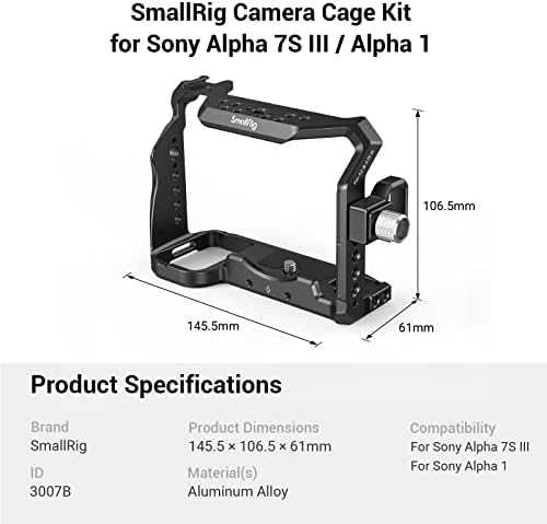כלוב מצלמה של Smallrig ו- HDMI מהדק כבלים רק עבור Sony Alpha 7S III / A7S III / A7SIII / A7S3 - 3007