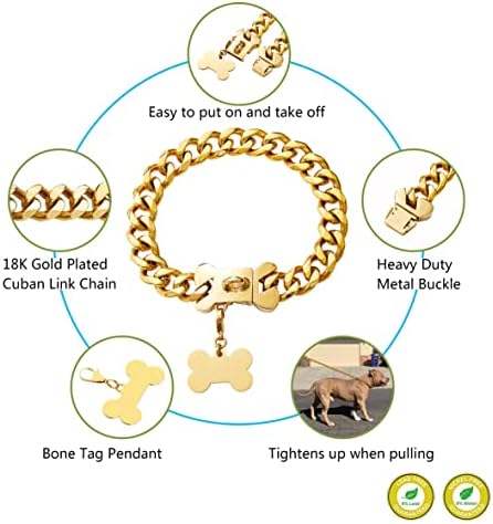 צווארון כלבים זהב שרשרת כלבים צווארון נירוסטה נירוסטה כבד קישור קישור שרשרת כלבים עם אבזם מתכת לבריון 10in