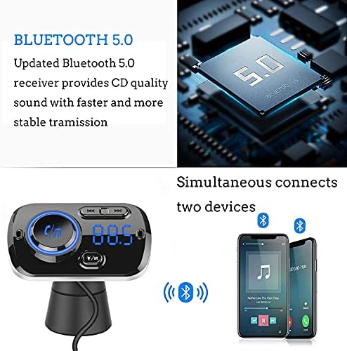Arestech FM משדר Bluetooth 5.0 ערכת רכב ללא ידיים עם מתאם רדיו QC 3.0 רכב מהיר עם מיקרופון עם הפחתת