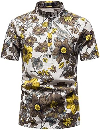 חולצת פרחים גברים שרוול קצר שרוול מזדמן כפתור הדפסה פרחונית במורד חולצת הוואי