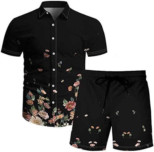 חולצה הוואי לגברים כפתור פניות מזדמן פנה קרדיגן הדפסת חולצה של חוף שרוול קצר ומכנסיים קצרים
