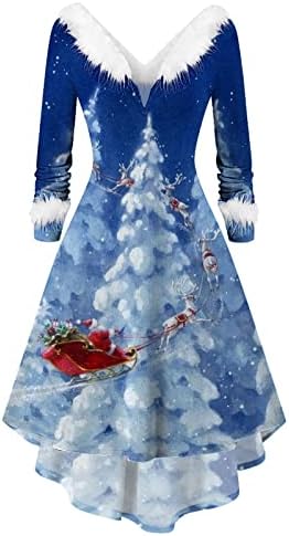 שמלות חג מולד לנשים שרוול ארוך V צוואר סנטה קלאוס שמלות עבודה בתוספת שמלת מסיבת לילה קוקטייל