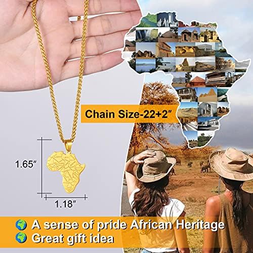שרשרת שרשרת יבשת אפריקה לגברים מתכווננת, תכשיטי מפת אפריקה, נירוסטה 316 ליטר/מצופה זהב