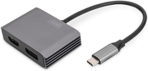 Digitus USB -C - DP + מתאם HDMI, 20 סמ 4K/30Hz, כסף, דיור אלומיניום