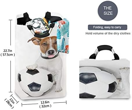 כלב תחש כדורגל כדור אמריקאי כדורגל ספורט עיצוב על לבן גדול שק כביסה סל קניות תיק מתקפל פוליאסטר כביסת מתקפל
