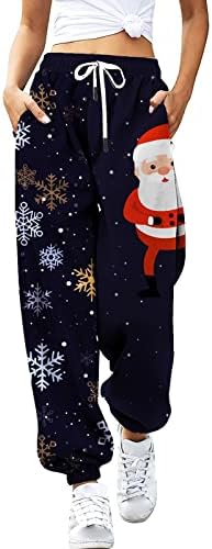מכנסי טרנינג לחג המולד מכנסיים דפסים חמודים מכנסיים רחבים מכנסיים מזדמנים מותניים מכנסיים אתלטים