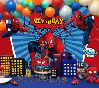 1 גיבור עיר נושא צילום תפאורות אדום כחול פס ספיידרמן ילדי בני שמח מסיבת יום הולדת תמונה רקע 5