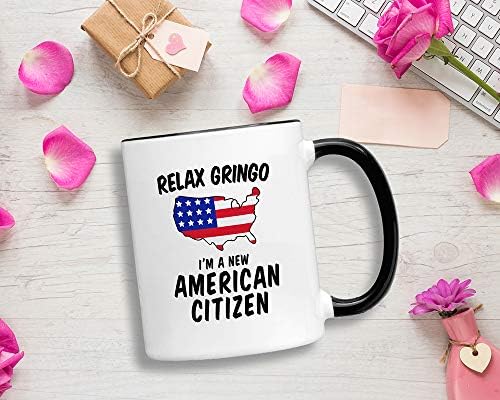 מתנות אזרחות אמריקניות. תירגע גרינגו אני ספל עולה אזרח אמריקאי חדש. רעיון מתנה עבור מקסיקנים לטינים או מהגרים