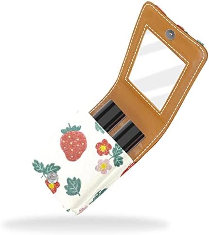 שפתון מקרה עם מראה חמוד נייד איפור תיק קוסמטי פאוץ, קריקטורה פירות תות אדום פרח יפה