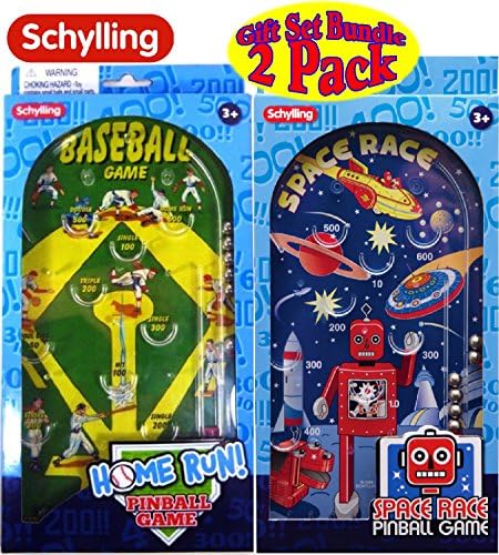Schylling Classic 10 משחקי פינבול מירוץ חלל וריצה ביתית! צרור סט מתנה בייסבול - חבילה 2