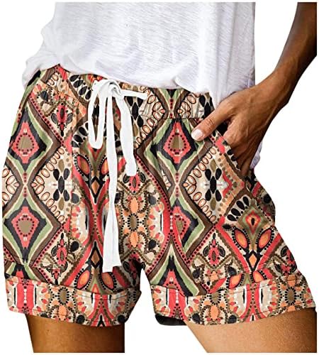מכנסיים קצרים של Zlovhe Khaki נשים, סווטשירט מערבי לנשים שרוך מותניים גבוהים מעלה מכנסיים מזדמנים מודפסים