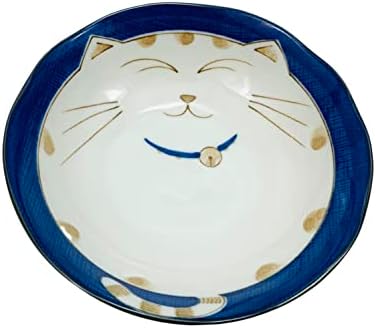 יפניברגין 2562, קערת חרסינה יפנית קערת מרק קערה קערת דגנים קערת סלט, צבע כחול מנקי נקו מחייך דפוס חתול
