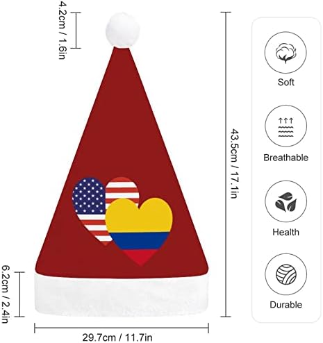 קולומביה אמריקאי לב דגל חג המולד כובע סנטה כובע עבור יוניסקס מבוגרים נוחות קלאסי חג המולד כובע עבור מסיבת חג