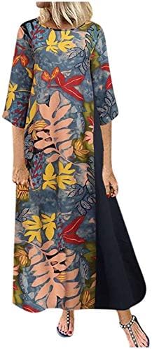 איקה נשים של מידי שמלה פרחוני הדפסת צבע טלאים מקרית ארוך שמלת קיץ קצר שרוול או צוואר טוניקת שמלות
