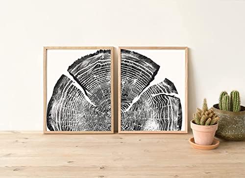 טבעות עץ עץ שחור -לבן טבעות עץ טבעות סט של 2 - מינימליסטי דקור בית מודרני פרטי הדפס עץ פרטי טבע שממה צילום