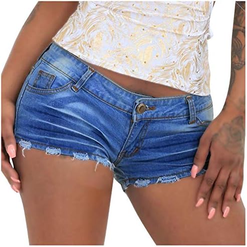 מכנסיים קצרים של Huojing מיני ג'ינס לנשים שולל שולי קרעו אולטרה ג'ינס קצרים קיץ מזדמן אמצע המותן מכנסיים