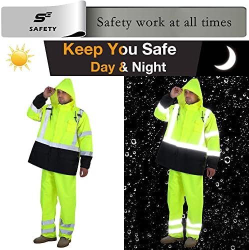 Sesafety hi vis vis ז'קט גשם, ציוד גשם נראות גבוה 3 לגברים, חליפות גשם לגברים אטומים למים עם רשת יחידה, רוכסן,