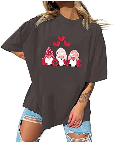 חג האהבה חולצות לנשים גמדים הדפסת חולצות קיץ מצחיק קצר שרוול חולצות רופף בסיסי טי חולצה מתנה בשבילה