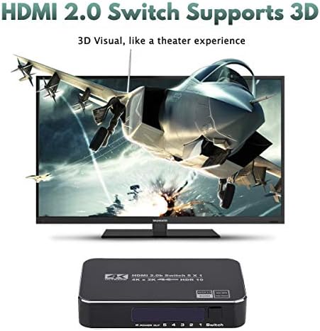 מתג 4K HDR HDMI, מתג HDMI 5x1 5 ביציאות 1 החוצה 4K 60Hz HDMI 2.0 מתג בורר עם IR מרחוק, תומך