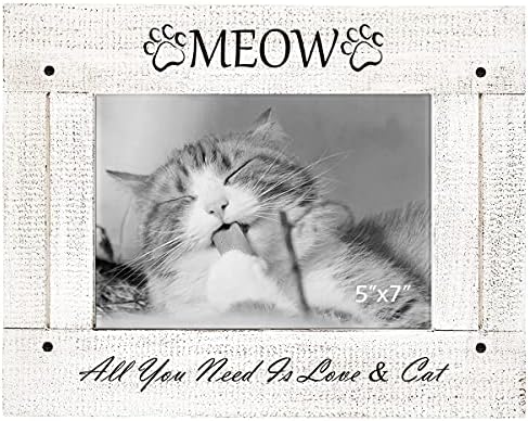 מסגרת תמונה של חתול בולו 5x7 מסגרות צילום עץ כפרי Meow Mehumentue Beathered Wooken Wool Wool Conning