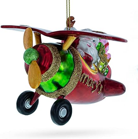 טייס סנטה מעופף קישוט לחג המולד זכוכית מטוס 4.7 אינץ '