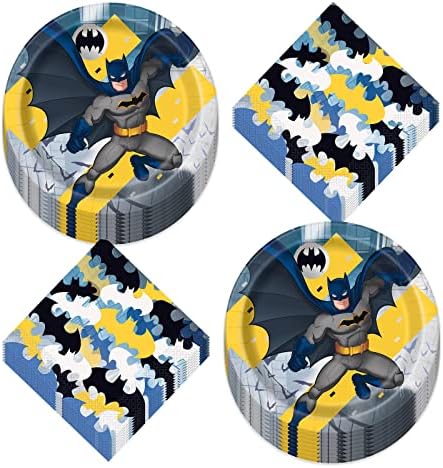 ציוד למסיבות באטמן - צלחות ארוחת נייר של באטמן גיבור -על ומפיות ארוחת צהריים