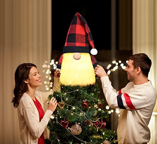 טופר עץ חג המולד של גנום עם קישוטי אורות, 23.6 אינץ 'סוללה משובצת באפלו משובצת המופעלת 13 צבעים