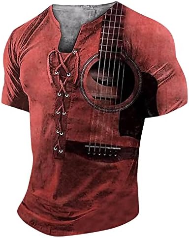 גדול חולצה גברים מצחיק גיטרה הדפסה גרפי טיז 2023 תחרה עד קצר שרוול קיץ חולצות מקרית רגיל חולצות