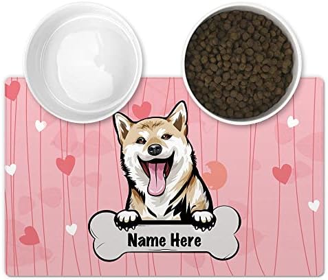 מחצלת האכלת חיות מחמד בהתאמה אישית של Cafetime עם כלב מצחיק שיבה אינו מציץ רקע ורוד לב, 18 x 24