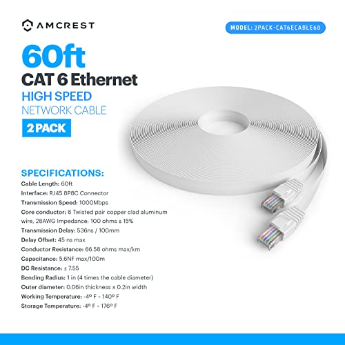 AMCREST CAT6E 4K וידאו מדורגת כבל אתרנט POE 60ft כבל רשת מהיר באינטרנט גבוה למצלמות IP של POE Security, TV Smart,