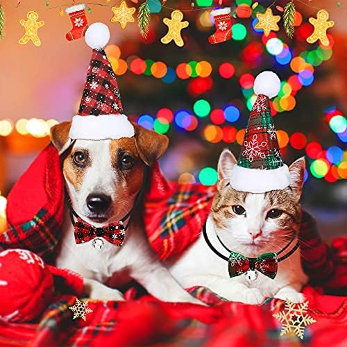 6 חתיכות כלב חג המולד תלבושת כולל 2 חתיכות כלב חג המולד בנדנה 2 חתיכות כלב חג המולד כובע 2 חתיכות