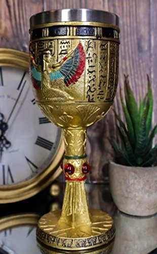 אברוס מתנה מצרית אספנות קסום אלת החוכמה והקסם איזיס עם כנפיים פתוחות 6 עוז זהב שרף יין גביע גביע עם נירוסטה