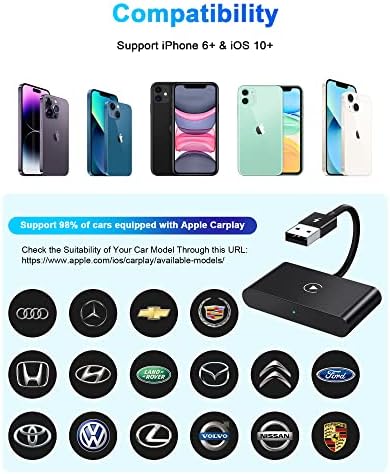 מתאם Carplay Wireless Wireless Wireless לאייפון, Carplay Dongle להמרת המרת Carplay Wired Factory לחיבור