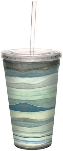 ברכות ללא עצים גלי צבעי מים מרגיעים על ידי פגז רומל 16 אונקיה מטייל אומנותי כוס מגניבה כפולה עם קש לשימוש חוזר