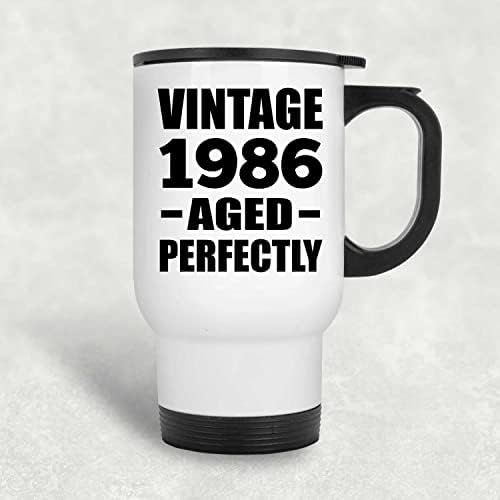 Designsify Vintage יום הולדת 37 1986 מיושן בצורה מושלמת, ספל נסיעות לבן 14oz כוס מבודד מפלדת אל