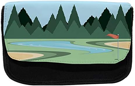 מארז עיפרון סצנת גולף של אמבסון, דגל שדה ספורט, תיק עיפרון עט בד עם רוכסן כפול, 8.5 x 5.5, יער ירוק ורב -צבעוני
