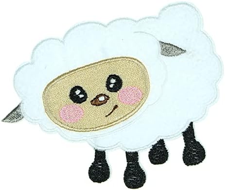 JPT - כבשה לבנה בעלי חיים כבש בר פראי מצויר חמוד מצויר רקום אפליקציה ברזל/תפור על טלאים תגית טלאי לוגו חמוד על