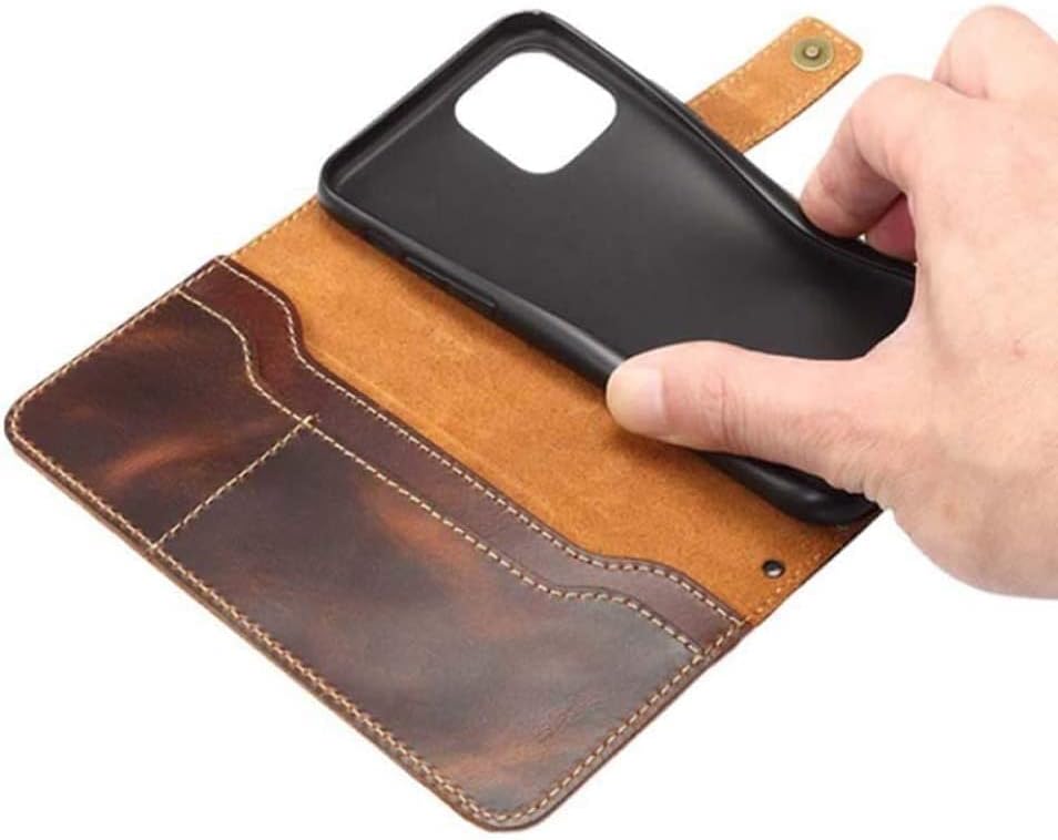 עבור אפל אייפון 13 פרו כיסוי ארנק, שמן שעוות עור פרה להעיף פוליו סטנד טלפון מקרה עם כרטיס מחזיק וצמיד