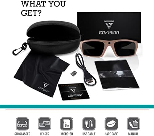 Govision Sol 1080p HD משקפי מצלמות וידאו הקלטת משקפי שמש ספורט עם רמקולים Bluetooth ומצלמת 15MP - זהב