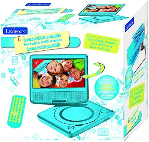נגן DVD נייד של Lexibook לילדים, מסך LCD בגודל 7 , 2 רמקולים סטריאו מובנים, יציאת USB, סוללה נטענת מובנית,