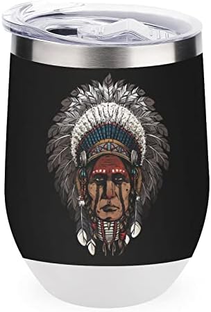 אינדיאני הודי לוחם 12 עוז יין כוס נירוסטה כוס עם מכסה כפול קיר ואקום מבודד קפה ספל