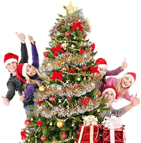 66 רגל 2 חתיכות חג המולד טינסל גרלנד מטאלי עץ חג המולד זר מבהיק טינסל גרלנד קישוטי תלייה לעץ חג המולד עץ