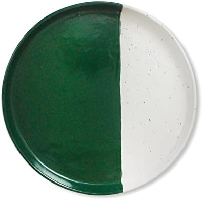 רורו קרמיקה חרס מנומר שני טון כהה ירוק שנהב לבן מודרני מינימליסטי ארוחת ערב צלחות עם שפתיים קצה,