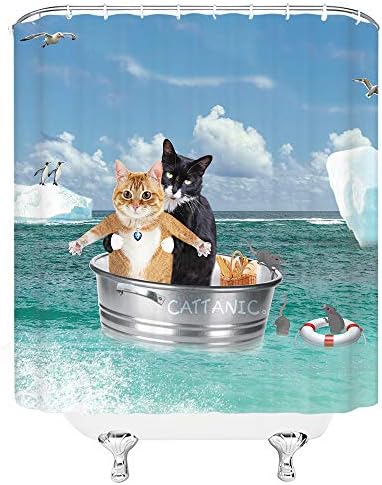 AMNYSF חתולים מצחיקים מקלחת וילון מקלחת חיות מחמד זוג קוספליי בווילונות אמבטיה באוקיאנוס, פוליאסטר