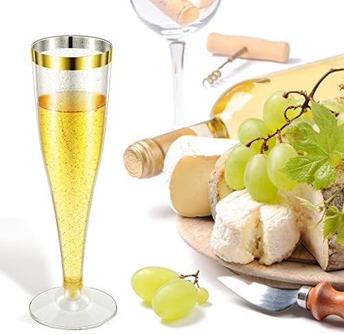 צ ' נגו 60 יחידות פלסטיק שמפניה חלילי כוסות 5 עוז גליטר אבקה חד פעמי שמפניה משקפיים חתונה יין משקפיים מימוזה
