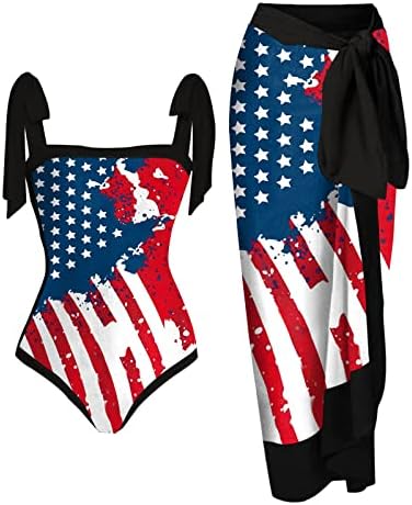 מיאשוי ספורט חזיות עצמאות יום לנשים של אמריקאי 4 של יולי הדפסת 1 חתיכה בגדי ים+1 חתיכה נשים של שני חלקים