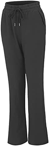 מכנסי CRESS לנשים כותנה מזדמנת ופשתן צבע אחיד המותניים אלסטיים מכנסיים ישרים ארוכים
