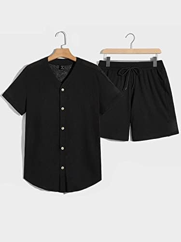 שני תלבושות לחתיכות לגברים גברים חולצה קדמית של כפתור מוצק ומכנסיים קצרים המותניים