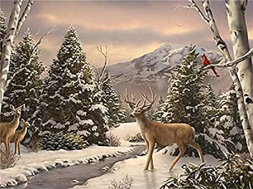 צבע DIY לפי מספרים למבוגרים מתחיל חורף צבי יער חורף סצנת שלג חג המולד DIY DIY מקדחה מלאה נקודות יהלום